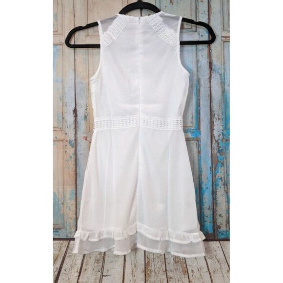 Eilly Bazar Womens Small White Back Zip Sleeveless Ruffle Hem Lace A Line Dress - Picture 3 of 8